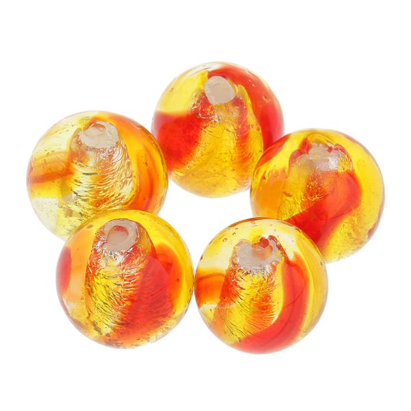 Maxbell Pack of 5PCS Two-Tone Color Silver Foil Round Glass Loose Beads For Jewelry Necklace Bracelet DIY Making 12mm Yellow Online Hot Sale