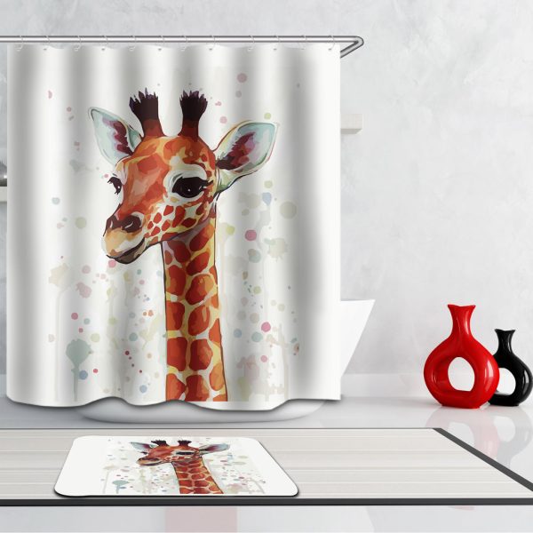 Maxbell Home Bathroom Bedroom Door Window Use Extra Long Fabric Bath Shower Giraffe Print Pattern Curtain With 12 Hooks #3 For Discount