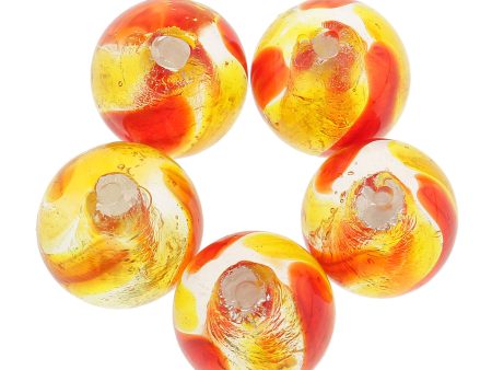 Maxbell Pack of 5PCS Two-Tone Color Silver Foil Round Glass Loose Beads For Jewelry Necklace Bracelet DIY Making 12mm Yellow Online Hot Sale