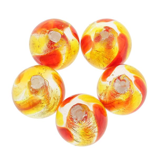 Maxbell Pack of 5PCS Two-Tone Color Silver Foil Round Glass Loose Beads For Jewelry Necklace Bracelet DIY Making 12mm Yellow Online Hot Sale